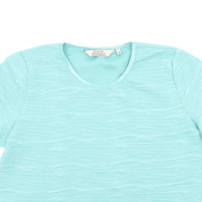 EWM Womens Blue Geometric Polyester Basic T-Shirt Size M Round Neck