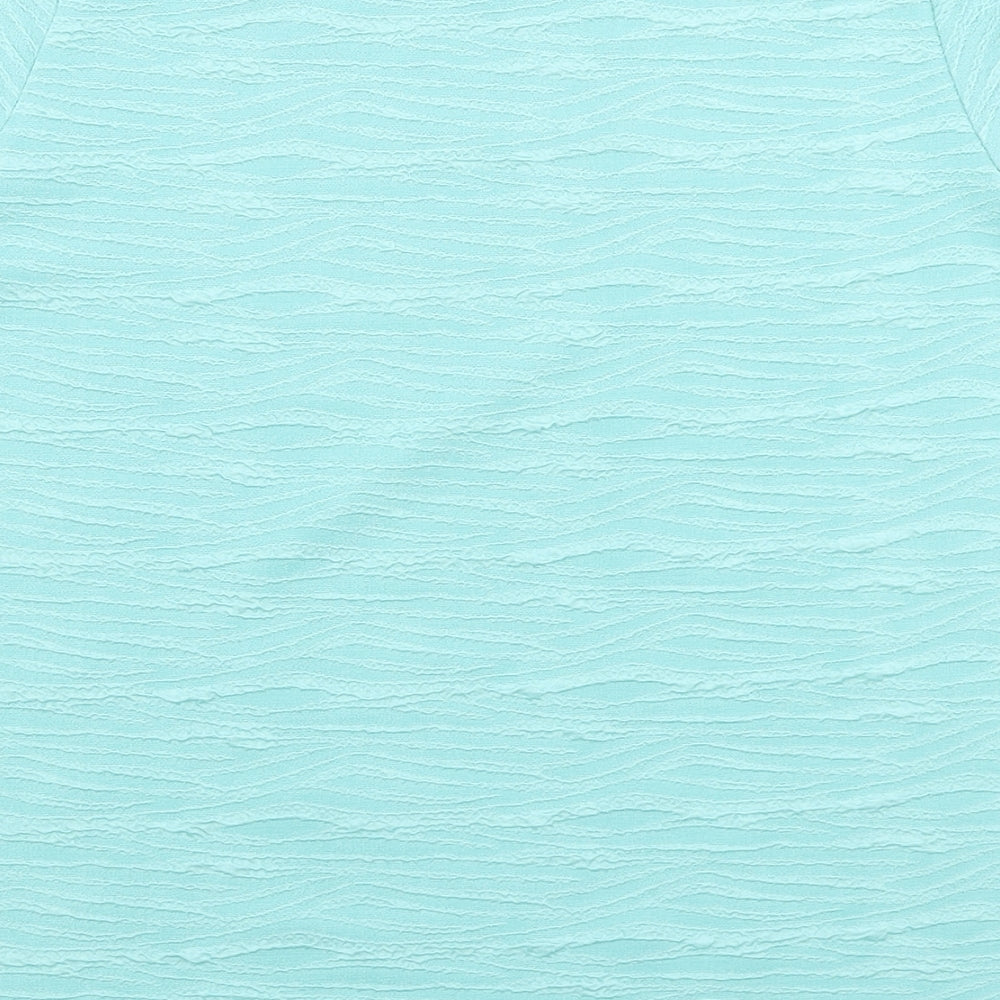 EWM Womens Blue Geometric Polyester Basic T-Shirt Size M Round Neck