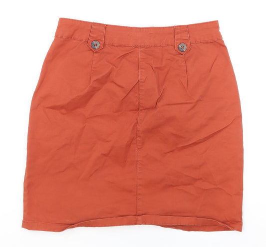 M&Co Womens Orange Cotton Straight & Pencil Skirt Size 8 Zip