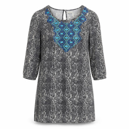 Ecote Womens Grey Animal Print Rayon Shift Size S Round Neck Button - Snake Print
