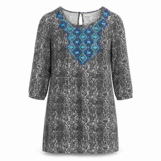 Ecote Womens Grey Animal Print Rayon Shift Size S Round Neck Button - Snake Print