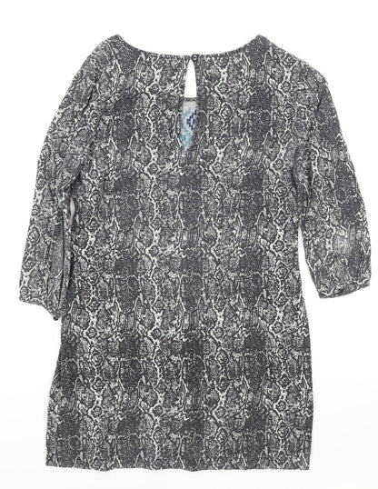 Ecote Womens Grey Animal Print Rayon Shift Size S Round Neck Button - Snake Print