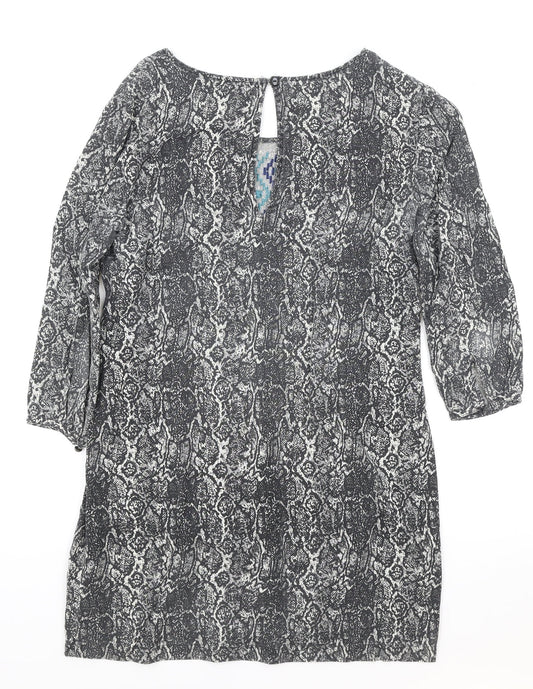 Ecote Womens Grey Animal Print Rayon Shift Size S Round Neck Button - Snake Print