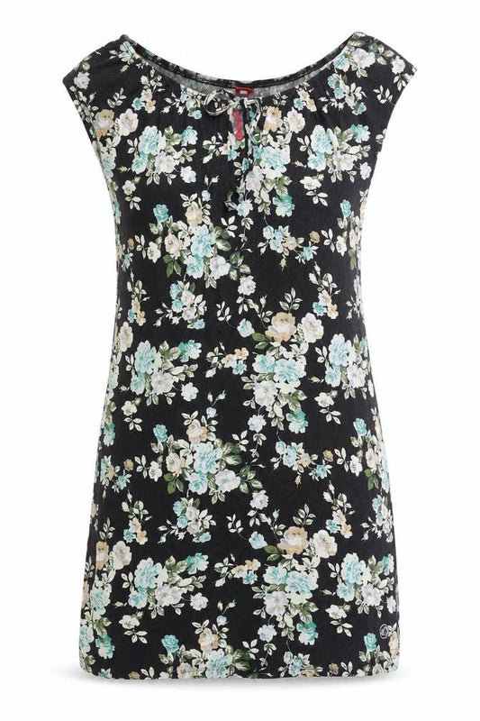S. Oliver Womens Black Floral Viscose A-Line Size 10 Round Neck Pullover