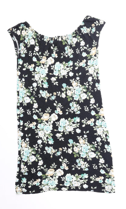 S. Oliver Womens Black Floral Viscose A-Line Size 10 Round Neck Pullover