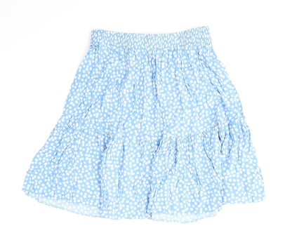 New Look Womens Blue Polka Dot Viscose Skater Skirt Size 6