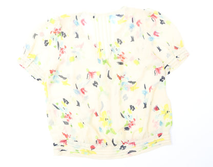 Pins & Needles Womens Yellow Geometric Polyester Basic Button-Up Size S V-Neck