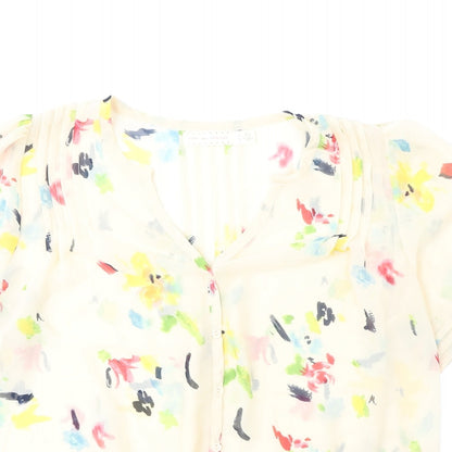 Pins & Needles Womens Yellow Geometric Polyester Basic Button-Up Size S V-Neck