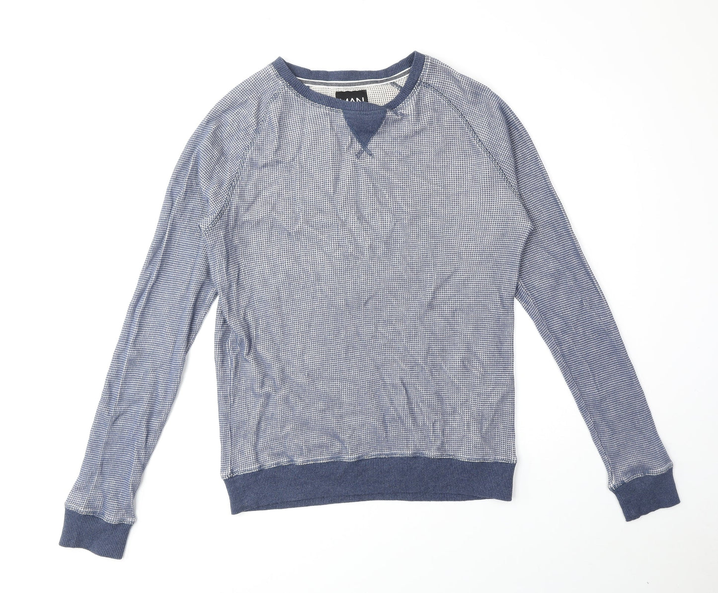 Boohoo Mens Blue Round Neck Cotton Pullover Jumper Size S Long Sleeve