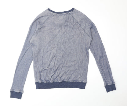 Boohoo Mens Blue Round Neck Cotton Pullover Jumper Size S Long Sleeve