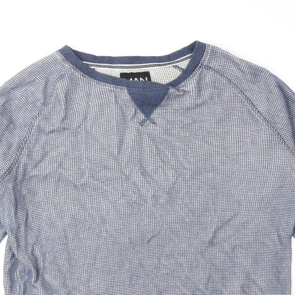 Boohoo Mens Blue Round Neck Cotton Pullover Jumper Size S Long Sleeve