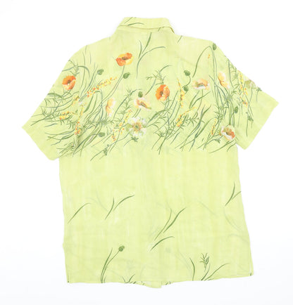 tru Womens Green Geometric Viscose Basic Button-Up Size 12 V-Neck