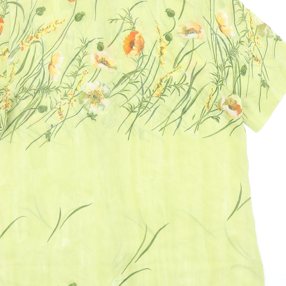 tru Womens Green Geometric Viscose Basic Button-Up Size 12 V-Neck