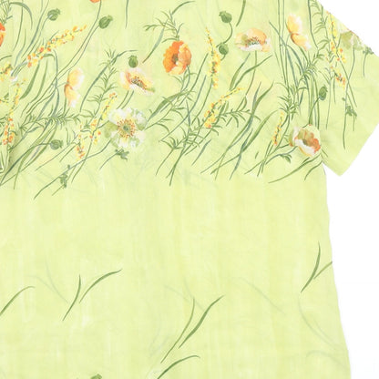 tru Womens Green Geometric Viscose Basic Button-Up Size 12 V-Neck