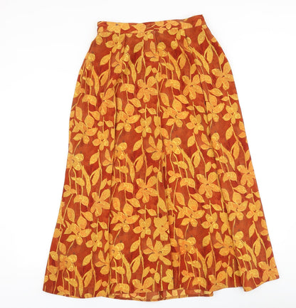 Fiorella Rubino Womens Orange Floral Polyester Swing Skirt Size 12 Button