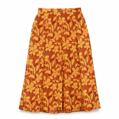 Fiorella Rubino Womens Orange Floral Polyester Swing Skirt Size 12 Button