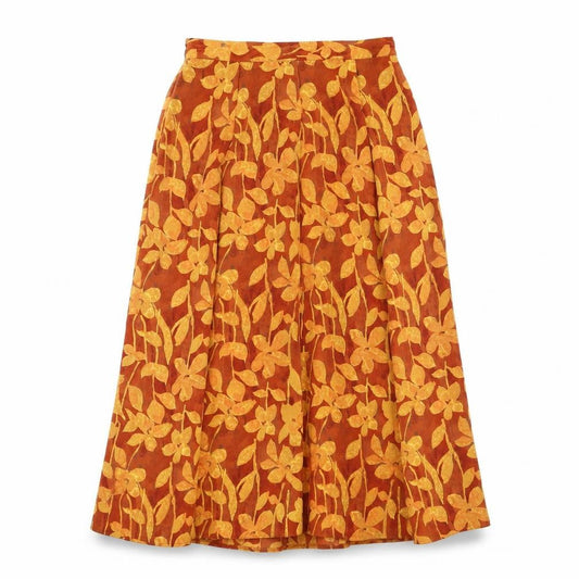 Fiorella Rubino Womens Orange Floral Polyester Swing Skirt Size 12 Button