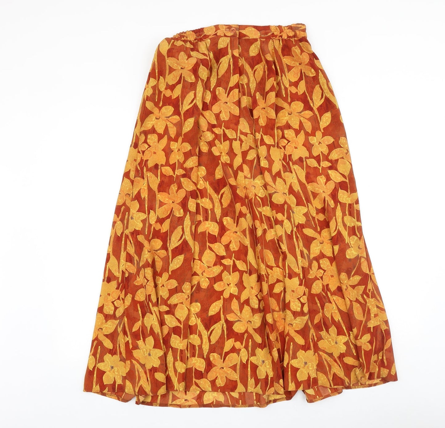 Fiorella Rubino Womens Orange Floral Polyester Swing Skirt Size 12 Button
