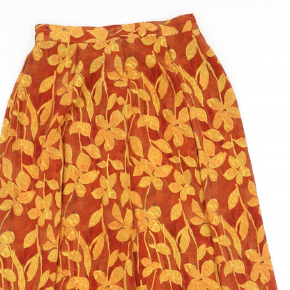 Fiorella Rubino Womens Orange Floral Polyester Swing Skirt Size 12 Button