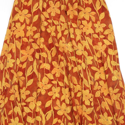 Fiorella Rubino Womens Orange Floral Polyester Swing Skirt Size 12 Button
