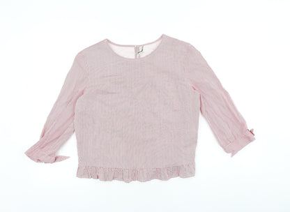 Bershka Womens Red Striped 100% Cotton Basic Blouse Size M Round Neck