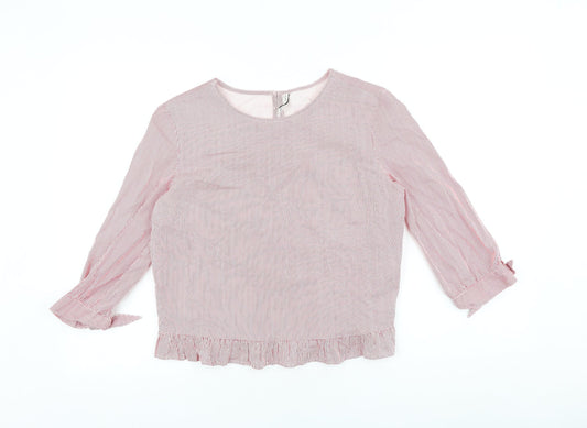 Bershka Womens Red Striped 100% Cotton Basic Blouse Size M Round Neck