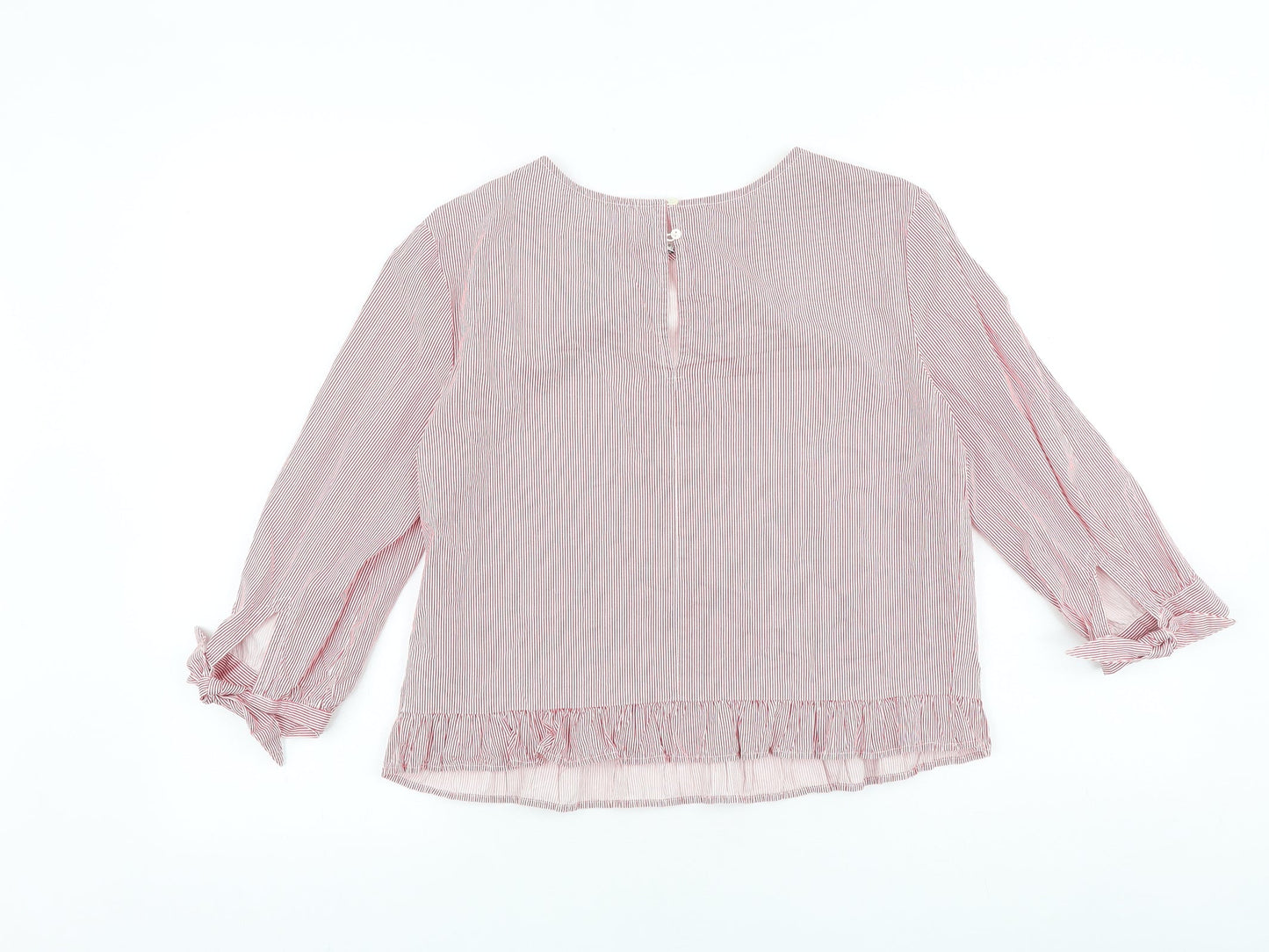 Bershka Womens Red Striped 100% Cotton Basic Blouse Size M Round Neck