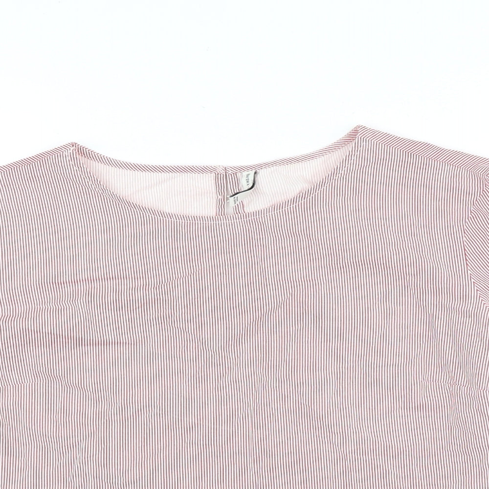 Bershka Womens Red Striped 100% Cotton Basic Blouse Size M Round Neck