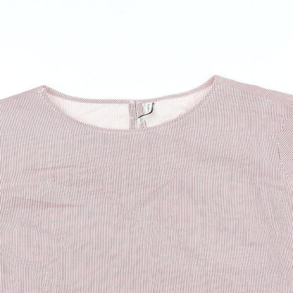 Bershka Womens Red Striped 100% Cotton Basic Blouse Size M Round Neck