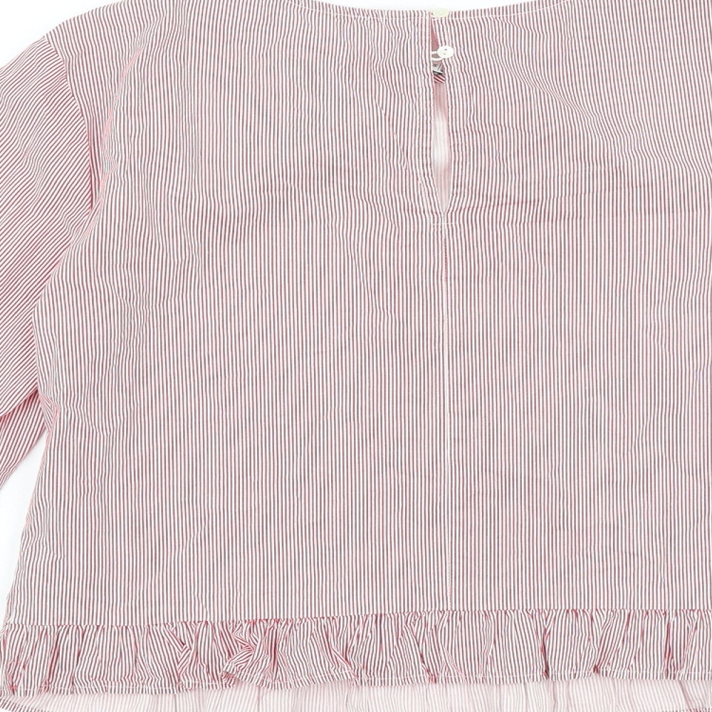 Bershka Womens Red Striped 100% Cotton Basic Blouse Size M Round Neck