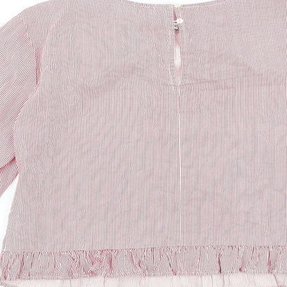 Bershka Womens Red Striped 100% Cotton Basic Blouse Size M Round Neck