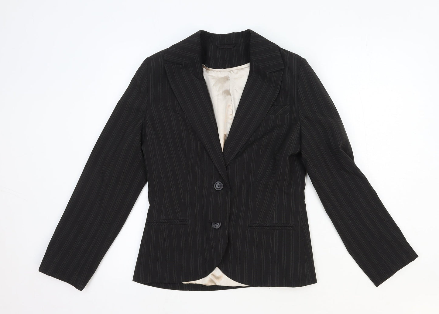New Look Womens Black Striped Polyester Jacket Blazer Size 12