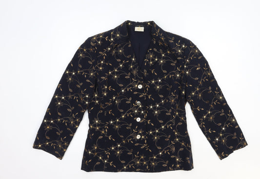 Country Casuals Womens Blue Floral Cupro Jacket Blazer Size 10