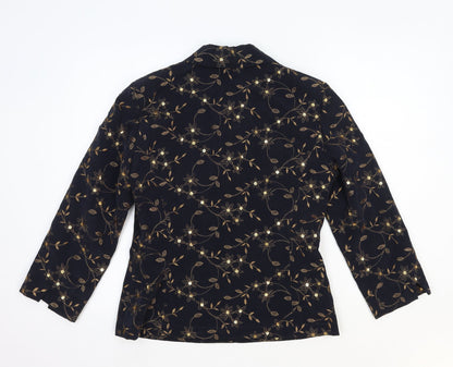 Country Casuals Womens Blue Floral Cupro Jacket Blazer Size 10