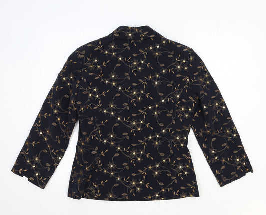 Country Casuals Womens Blue Floral Cupro Jacket Blazer Size 10