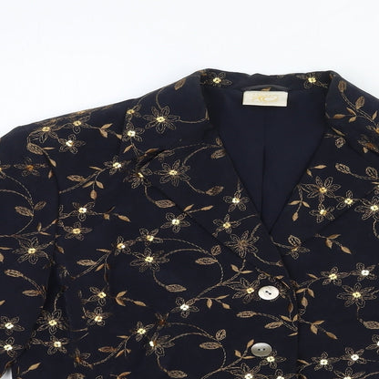 Country Casuals Womens Blue Floral Cupro Jacket Blazer Size 10