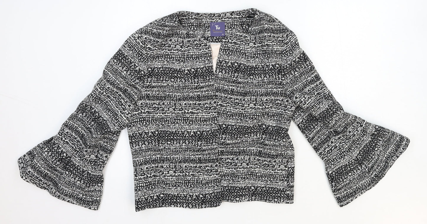 TU Womens Black Geometric Polyester Jacket Blazer Size 14