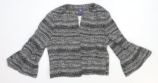 TU Womens Black Geometric Polyester Jacket Blazer Size 14