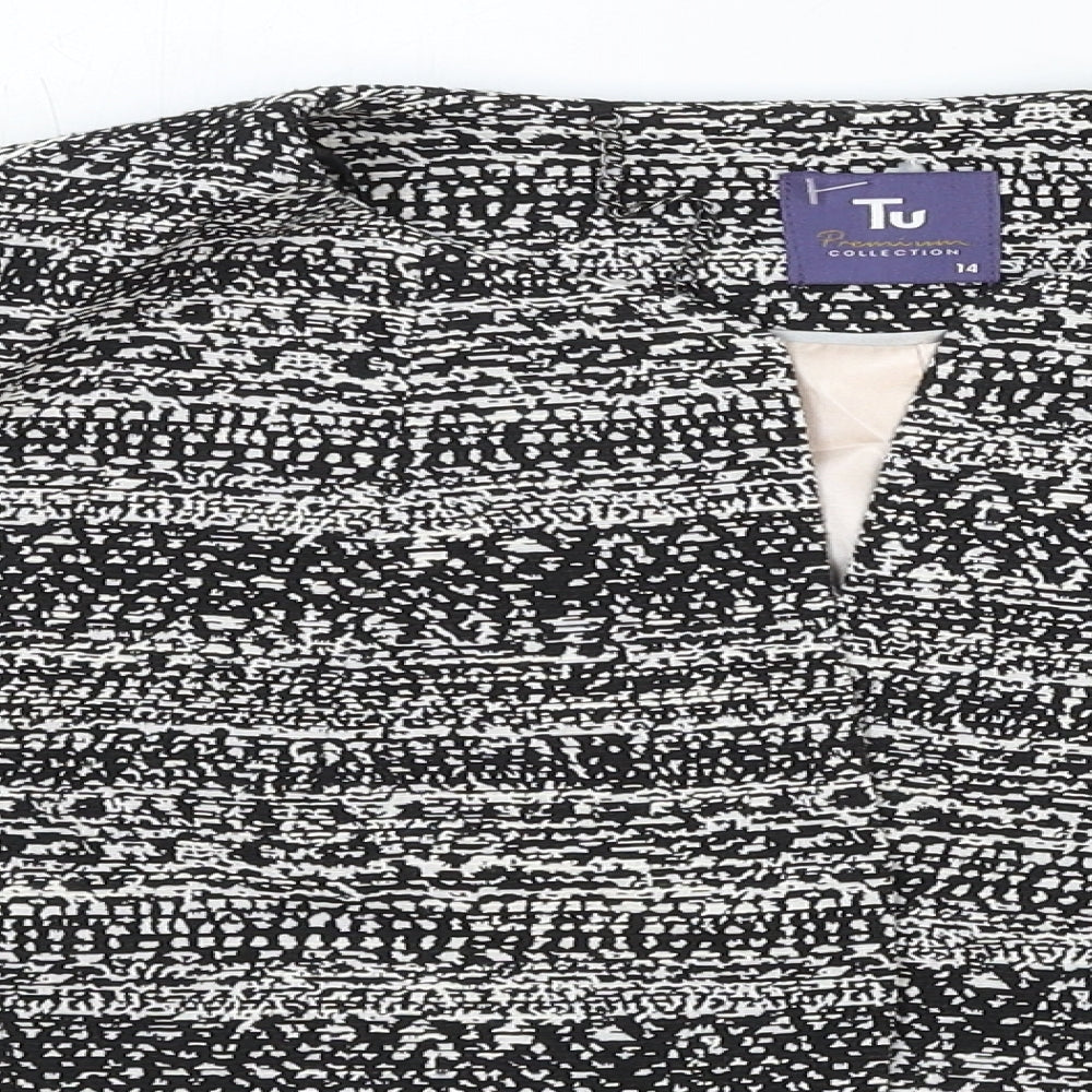 TU Womens Black Geometric Polyester Jacket Blazer Size 14