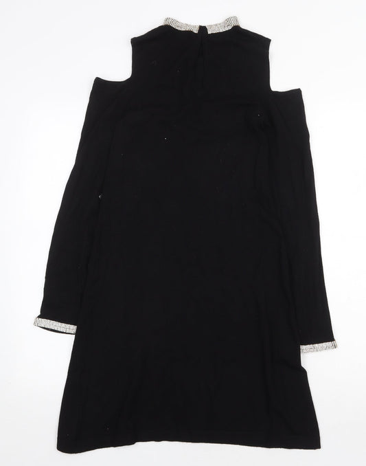 Warehouse Womens Black Viscose Trapeze & Swing Size 6 Round Neck Hook & Eye - Cold Shoulder