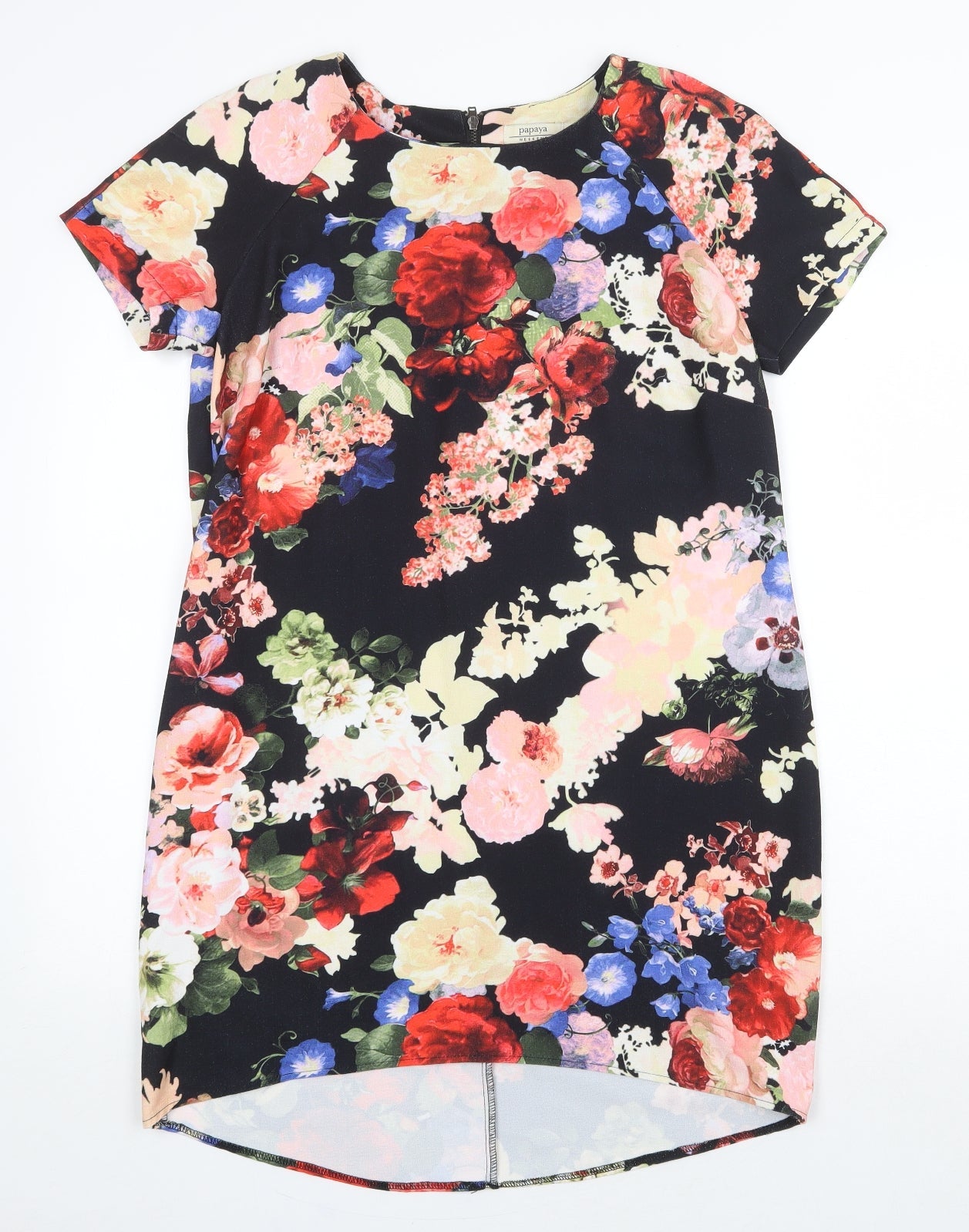 Papaya Womens Multicoloured Floral Polyester A-Line Size 14 Round Neck Zip