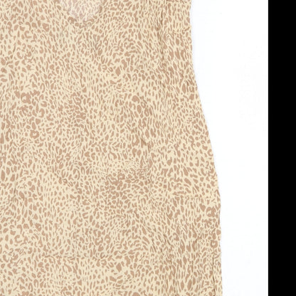 Cuesta Blanca Womens Beige Animal Print Viscose Basic Tank Size 16 V-Neck - Leopard Pattern