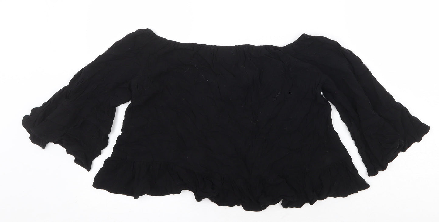 Womens UK Size 8 Topshop Black Cropped Blouse