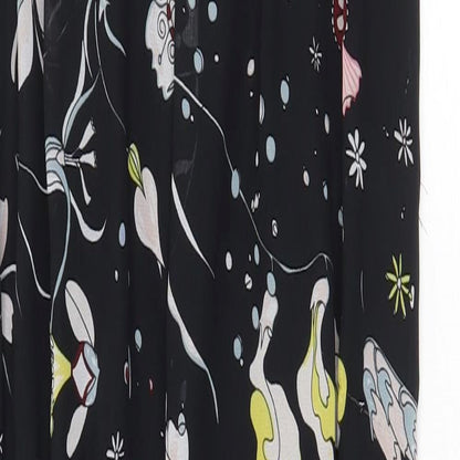 H&M Womens Black Floral Polyester Maxi Size 10 V-Neck Zip