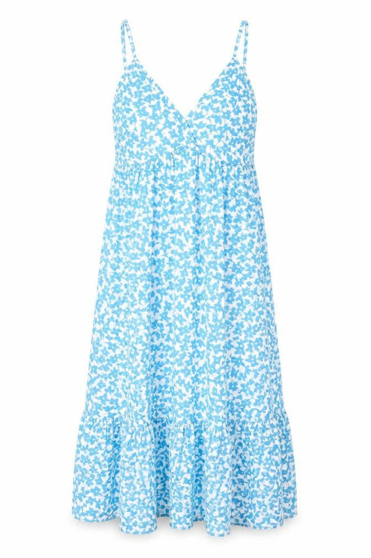 Blue Diamond Womens Blue Floral Viscose Trapeze & Swing Size M V-Neck Pullover