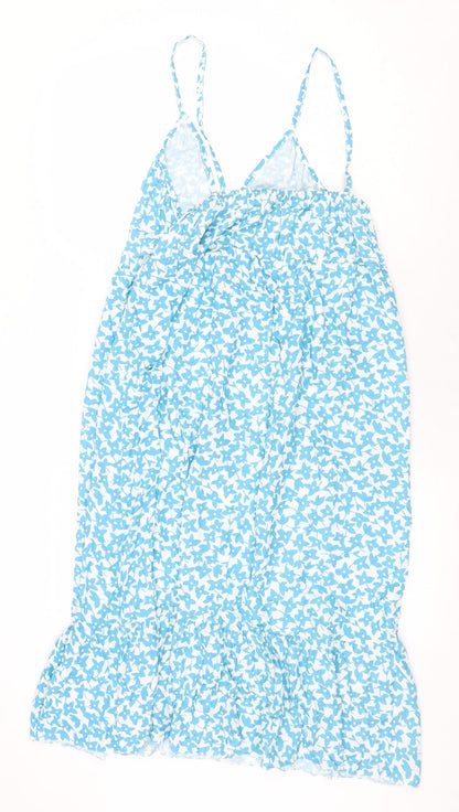 Blue Diamond Womens Blue Floral Viscose Trapeze & Swing Size M V-Neck Pullover