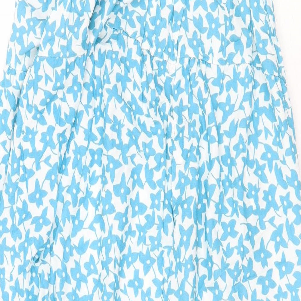 Blue Diamond Womens Blue Floral Viscose Trapeze & Swing Size M V-Neck Pullover