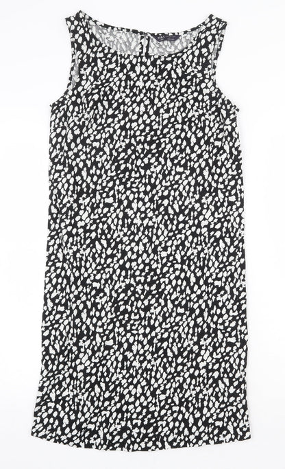Marks and Spencer Womens Black Geometric Viscose Shift Size 6 Round Neck Button