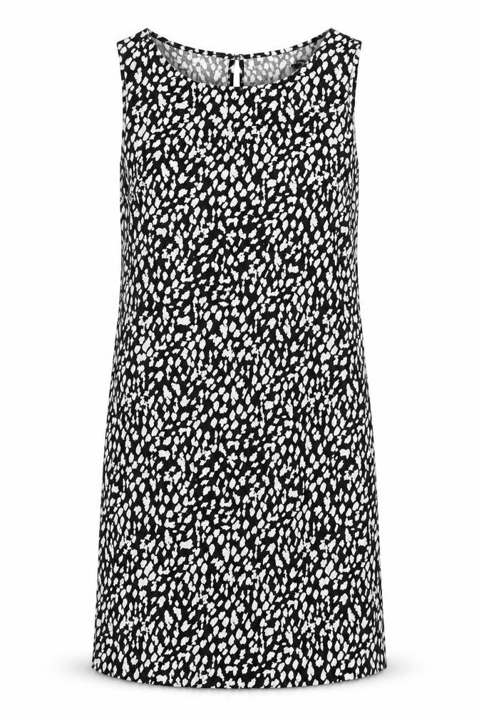 Marks and Spencer Womens Black Geometric Viscose Shift Size 6 Round Neck Button