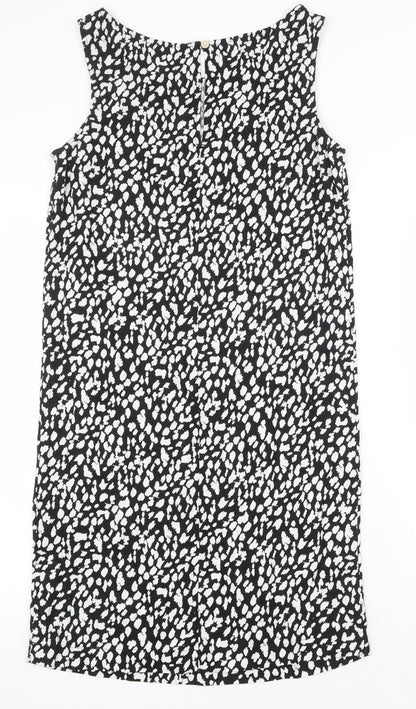 Marks and Spencer Womens Black Geometric Viscose Shift Size 6 Round Neck Button